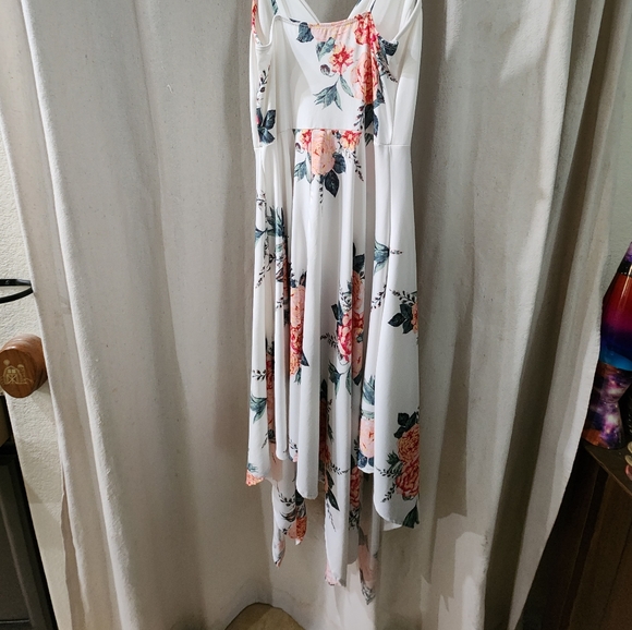 B Famous USA Womans Fun Floral Rose Dress SZ Large A line Hi Low flared Hem - Picture 8 of 11